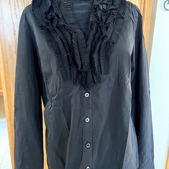 J. CREW women's size 10 blouse, with long sleeves and ruffles, black - Picture 3 of 9